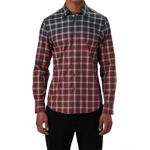 NEW BUGATCHI UOMO julian gradient windowpane check shirt in copper